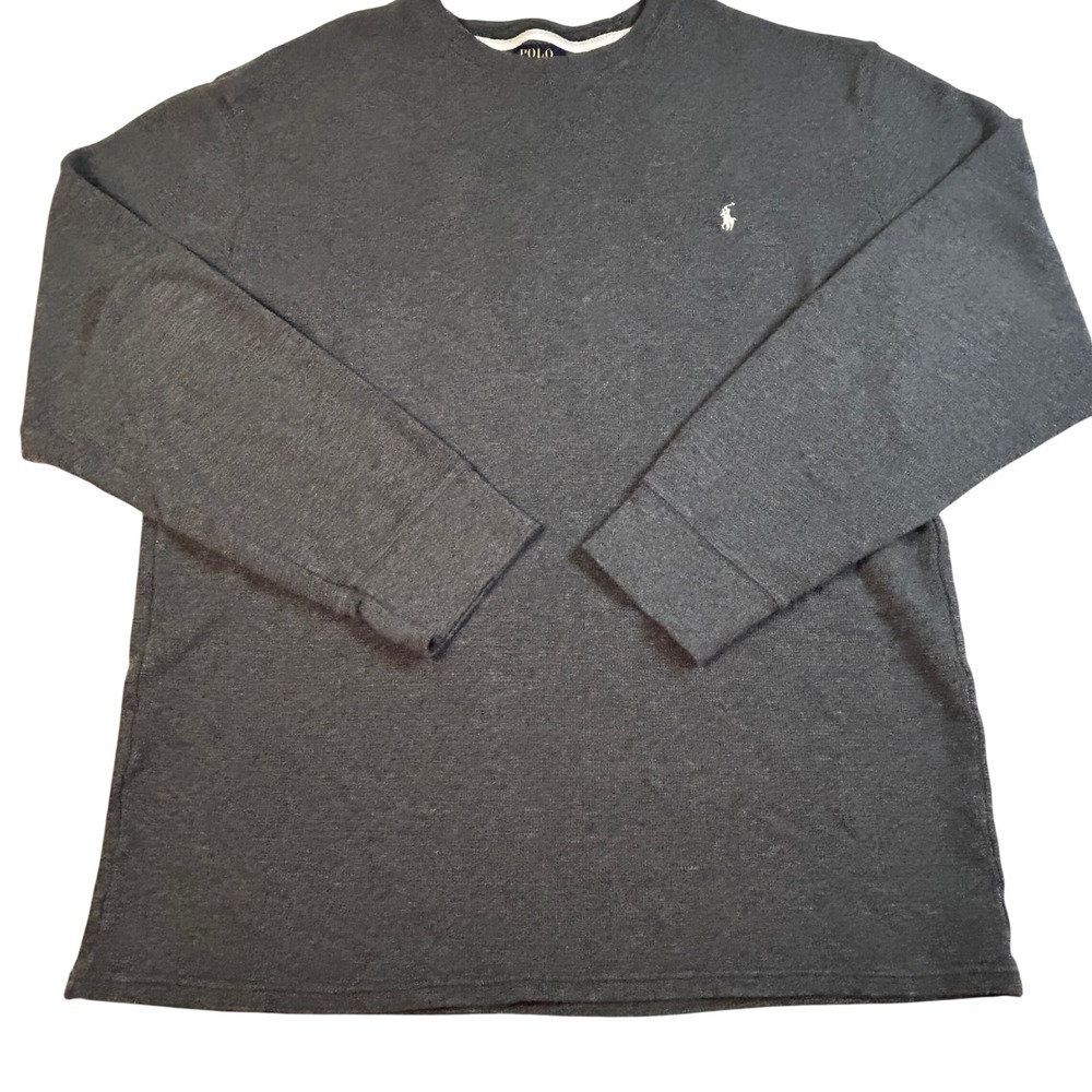 Polo Ralph Lauren Thermal Shirt Mens 2XL Waffle Knit Gray Crew Neck Preppy XXL‎